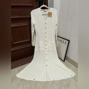 Zara Cream Long Sleeve Button-Front Dress